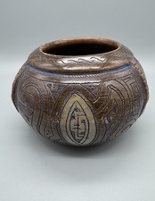 Latin American Pottery Vase Bowl Geometric Design Brazilian  4”x 5”