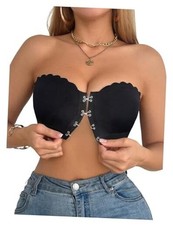 Women's Strapless Bra Push Up Front Closure Wireless Bandeau X-Large Black