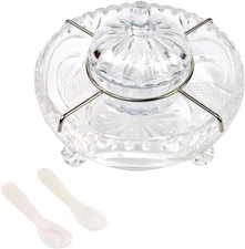 Glass Caviar Dish, 1 Pumpkin-Shape Glass Divided Serving Set plus 2 Pcs. X Mothe