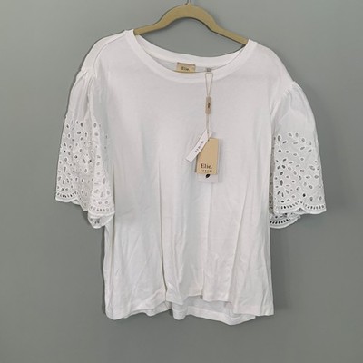 NEW Elie Tahari Woman White Eyelet Sleeve Shirt Blouse Top 3X NWT