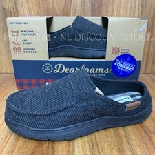 DEARFOAMS Men  s Memory Foam Slippers Machine Washable  Heather Black  Sizes