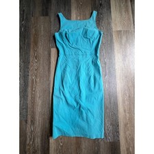 Express Stretch Sheath Dress Womens 7/8 Blue Excellent Sleeveless Midi Slit Y2K