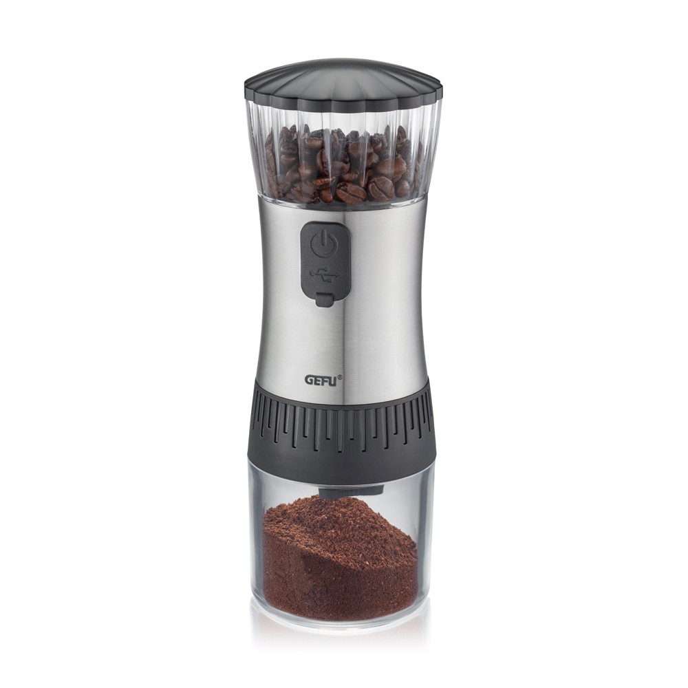 Moulin à café électrique GEFU Polve en acier inoxydable de 8 cm de diamètre