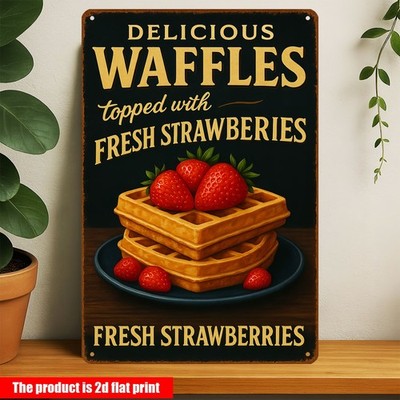 Vintage Delicious Waffles Metal Tin Sign Breakfast Wall Decor for Food Lovers