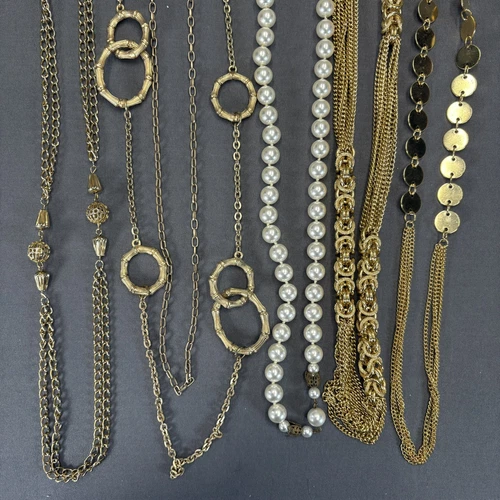 Vintage Costume Jewelry Necklaces Gold Tone Faux Pearl Opera Rope Long Estate