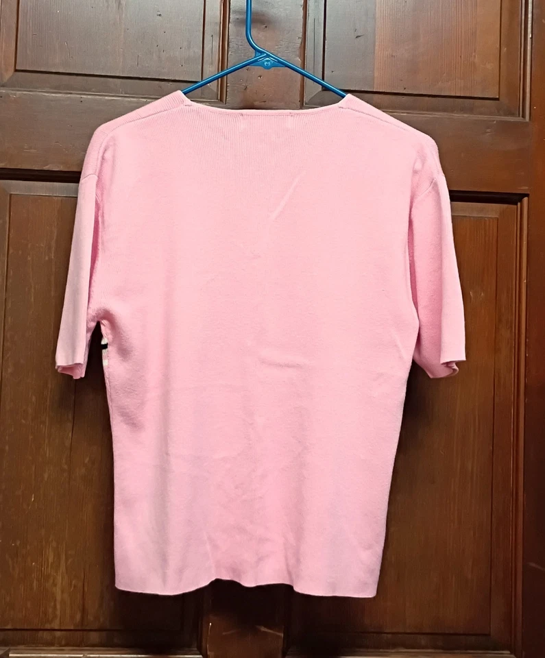 Camisa suéter tejida manga corta rosa a rayas DRESSBARN para mujer talla XL Foto 2 de 4
