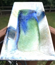Bill Campbell Pottery Crystalline Serving Tray Rectangle Blue Green 12.5” Signed