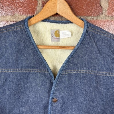 Vintage Carhartt Vest Mens XL Blue Denim Sherpa Lined Workwear
