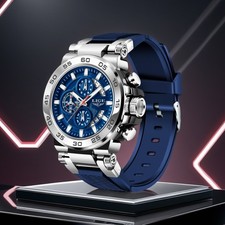 Men Watch Quartz Chronograph Date Luminous 50M Waterproof Sport Wristwatch Gift