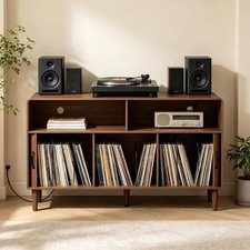 Record Player Stand with Charging Vinyl Record Storage Holds up to 300 Album