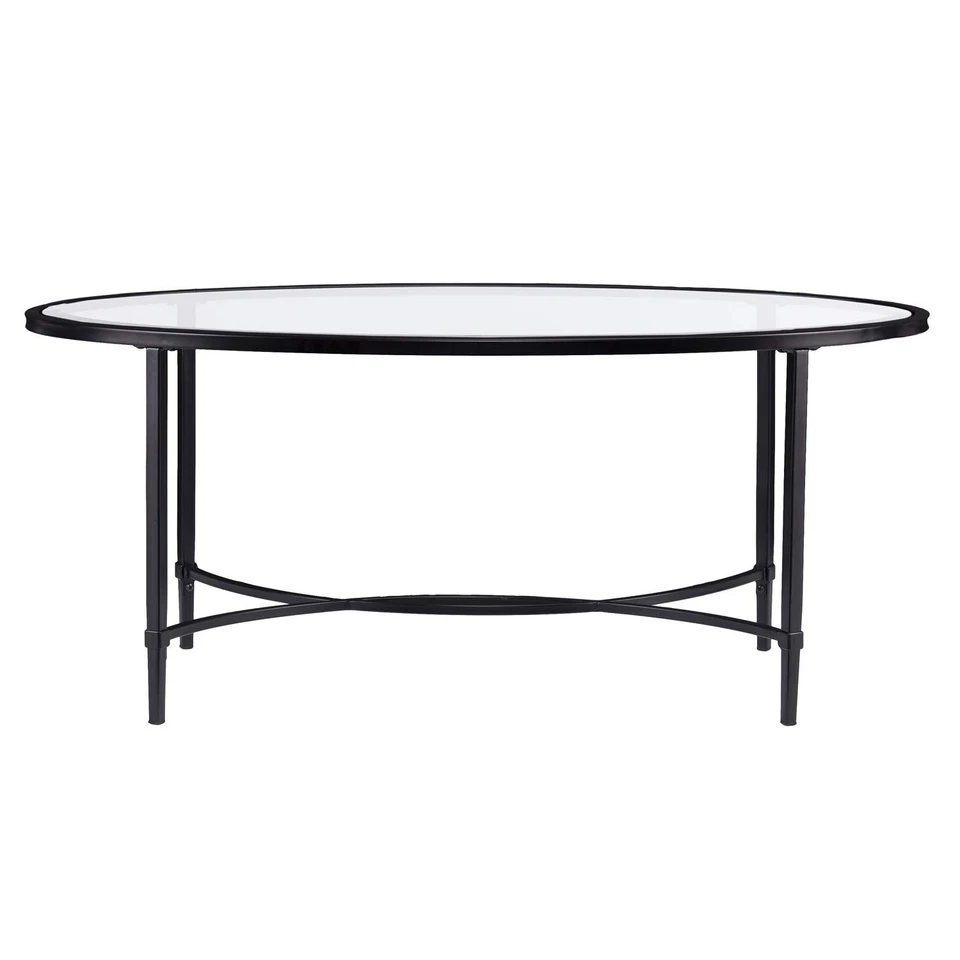 Mesa de coquetel oval de metal/vidro Quinton - Preta, 45 pol x 25 pol x 19 pol - Imagem 3 de 4