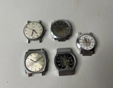 Lot of 5 Vintage USSR Watches - Zim, Pobeda, Poljot - Mechanical - For Parts