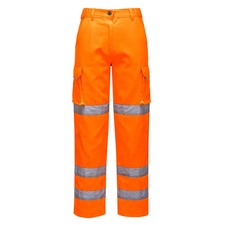 Image of Portwest LW71 Hi‑Vis Women’s Three Band Work Trousers Orange Safety Size 12‑14