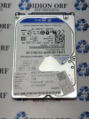 WDC 1TB 2.5'' SATA HDD 5400 RPM WD10JPVX-75JC3T0 GRADE A+, SKU 13950