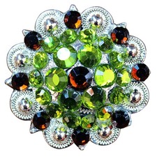C-TY16 Set Of 16 Western Screw Back Concho Green Brown Crystal 1-1/4In Saddle