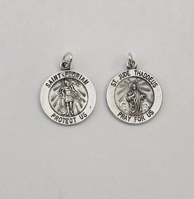 VTG Lot of 2 Sterling Silver Saint Florian & St Jude Thaddeus Charm Pendants 3g