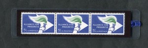 1963 ALLIANCE FOR PROG. LAMINATED BOOKMARK MADE W/REAL U.S. STAMPS NEW! #1234