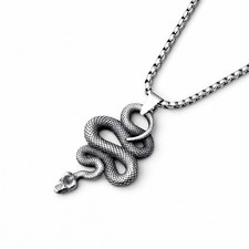 Stainless Steel Snake Necklace Serpent Pendant Silver Chain Gothic