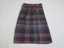 Vintage Skirt Womens 12 Blue Pink Plaid A-Line Midi Retro Wool Blend MOD 80s USA