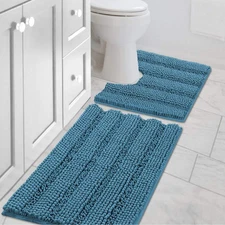 H.VERSAILTEX 2-Piece Bath Rug Set: Contour Rug & Toilet Mat - Turquoise Blue
