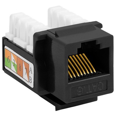 Cat6 Keystone Jack RJ45 Ethernet Connector 110 Punch Down for Patch Panel Black