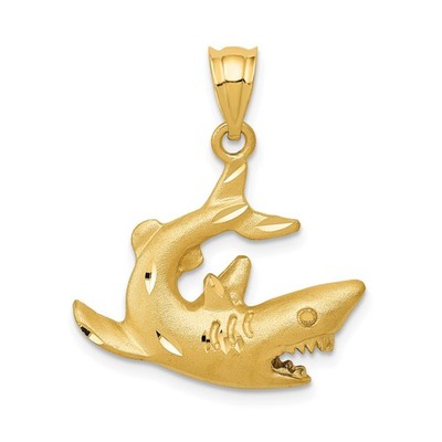 14k Gelbgold Hai Anhänger Strukturiert Maritim Ozean Meereslebewesen Schmuck Herren Un