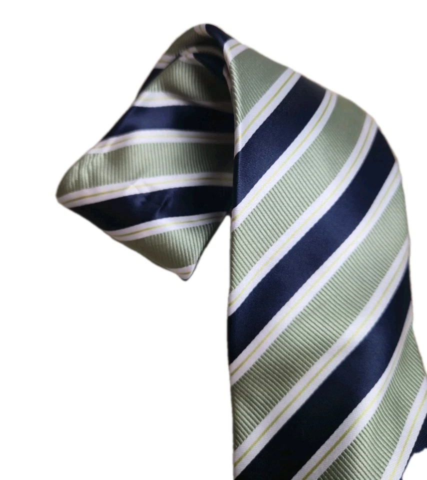 Covington Navy Green White Lime Green Striped 100% Silk Classic Mens Neck Tie - Image 3 of 4