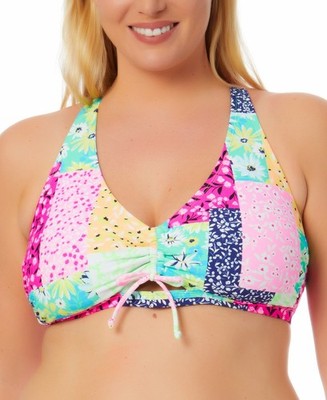 California Waves #21 Plus Size Patchwork Bikini Swim Top, Boho Bliss, W20/W22