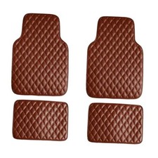 Floor Mats - Faux Leather Floor Mats for Cars, Universal Fit Diamond Brown