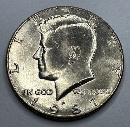 1987-P Kennedy Half Dollar 50cent Piece Coin from US Mint Set. Uncirculated BU