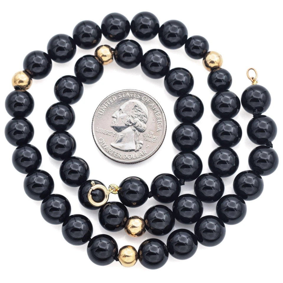 Collar vintage de oro amarillo de 14 quilates con cuentas de ónix negro 18 pulgadas Foto 3 de 4