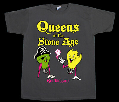QUEENS OF THE STONE AGE ERA VULGARIS NEW SHORT LONG SLEEVE GRAY T-SHIRT