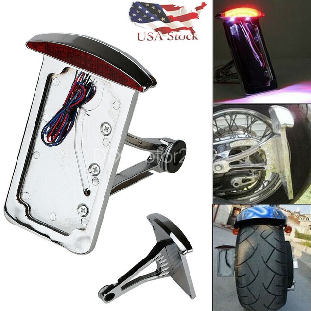 MOTORCYCLE CHROME SIDE MOUNT LICENSE PLATE LED LIGHT BRACKET FOR HARLEY