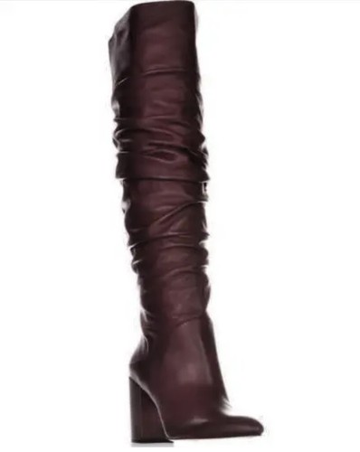 INC International Concepts Tabithaa Leather Over The Knee Boots - Merlot - 8 M - Picture 9 of 13