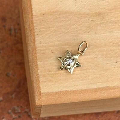 14K Yellow Gold Genuine Diamond Star of David Pendant Charm 8mm Magan MINI
