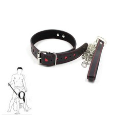 PU Leather Neck Collar with Chain Leash Adult Restraint Slaves Roleplay Couples