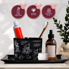 Disney Sketchbook Mickey Mouse Black Toothbrush Holder Ceramic Bathroom New
