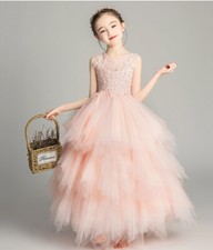 Girls Kids Show Long dress Pink Cake Ball Gown Princess Party Wedding Frock 9.31