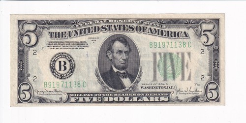 1934 D $5 Federal Reserve Note, Fr #1960L (VF) (S34543)