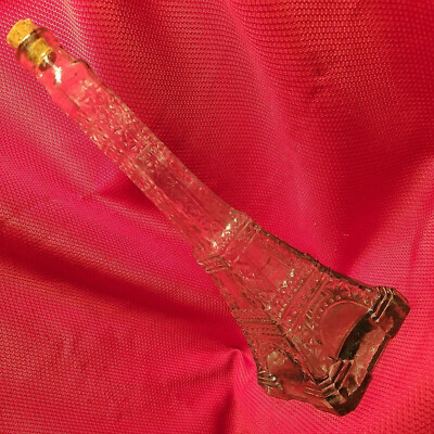 EIFFEL TOWER GLASS BOTTLE 14'' x 4.5 vtg cork clear blue green figure decoration