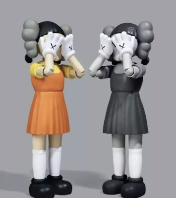 Set Of 2 KAWS YOUNG-HEE Figures Coloured & Monotone Squid Games In Hand