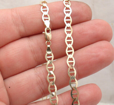 5mm Solid Mariner Anchor Chain Necklace Real 14K Yellow Gold 16