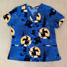 UA Flex Scrub Top Large Womens Halloween Ghosts Witches Active