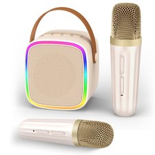 Mini Karaoke Machine With 2 Wireless Microphones Kids Toys Portable Bluetooth Sp