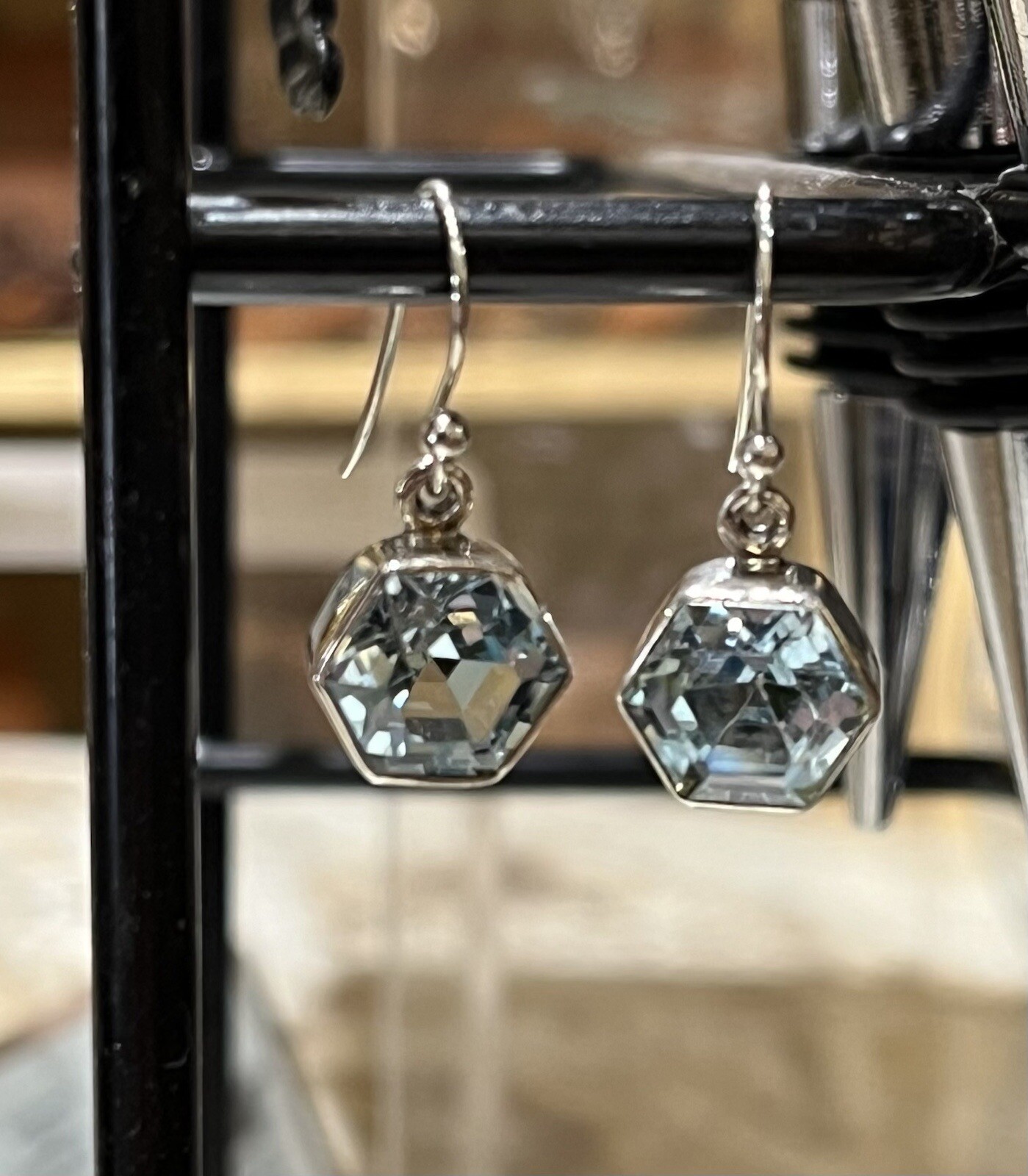 Sterling Silver Hexagonal Blue Topaz Earrings - image 6