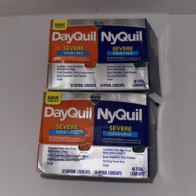 Vicks Dayquil & Nyquil Severe Cough, Cold & Flu Liquicaps 48 Ea E 05/25 BoxDamag