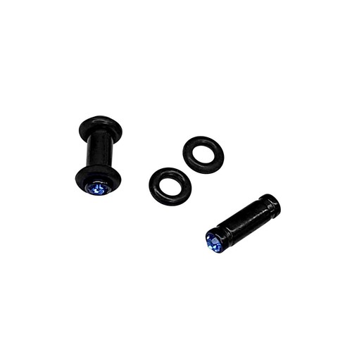 Pair of Ear Plug Gauges O-ring Blue CZ Jewel Black IP Titanium 8 Gauge - Picture 2 of 7