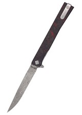 Taschenmesser Solstice, Damast, rot, Ocaso Knives