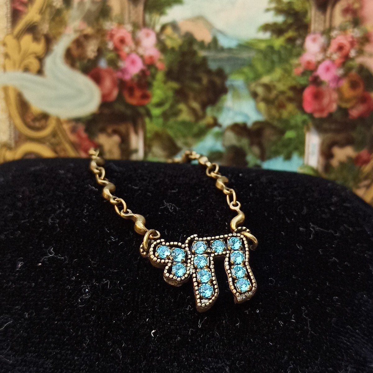 Michal Negrin Chai Necklace Pendant With Azure Swarovski Crystals