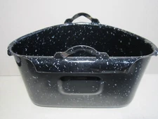 Blue Granite Ware half round insert handles vintage canner pot speckle enamel